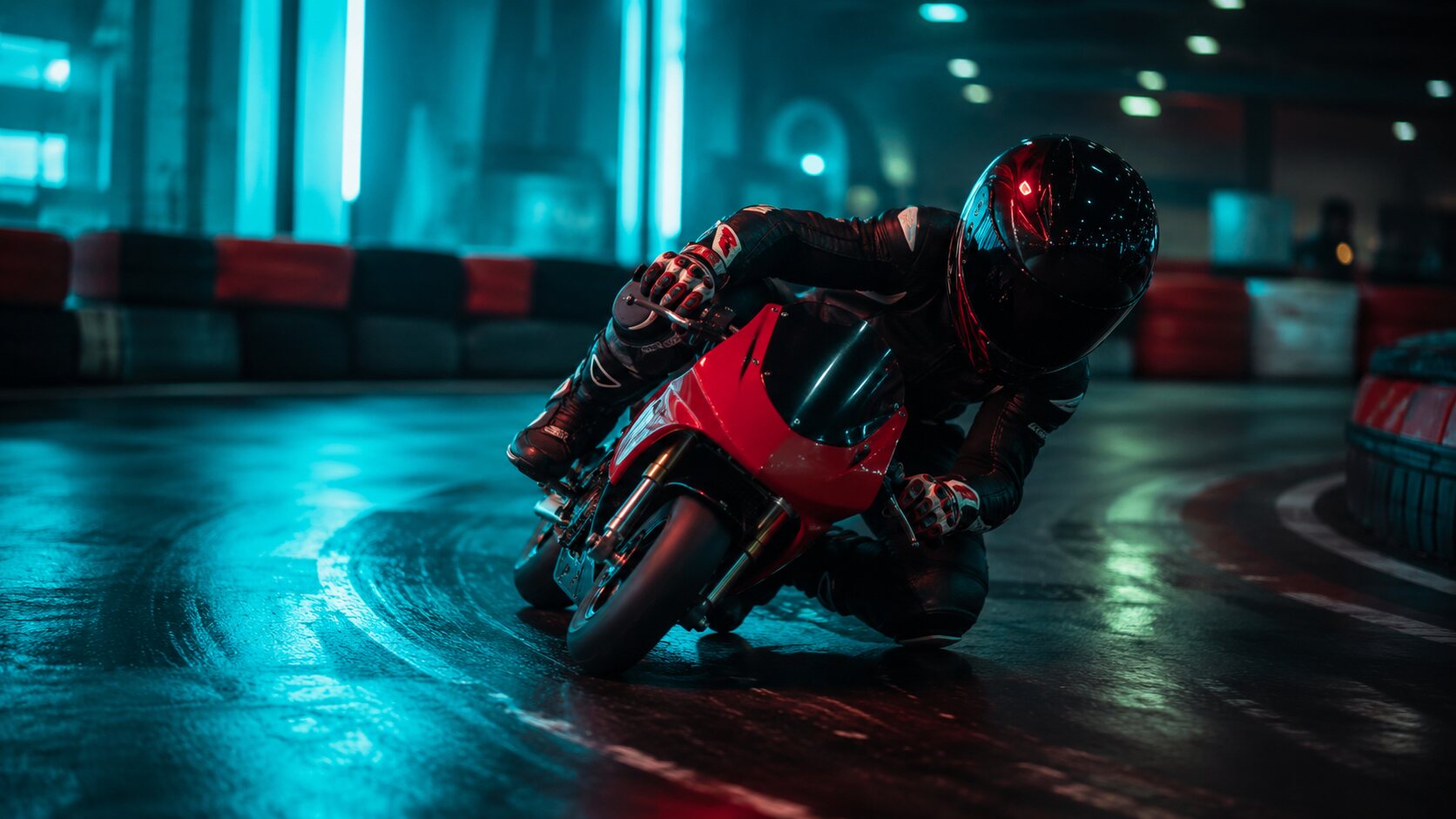 Pocket bike sur piste indoor neon