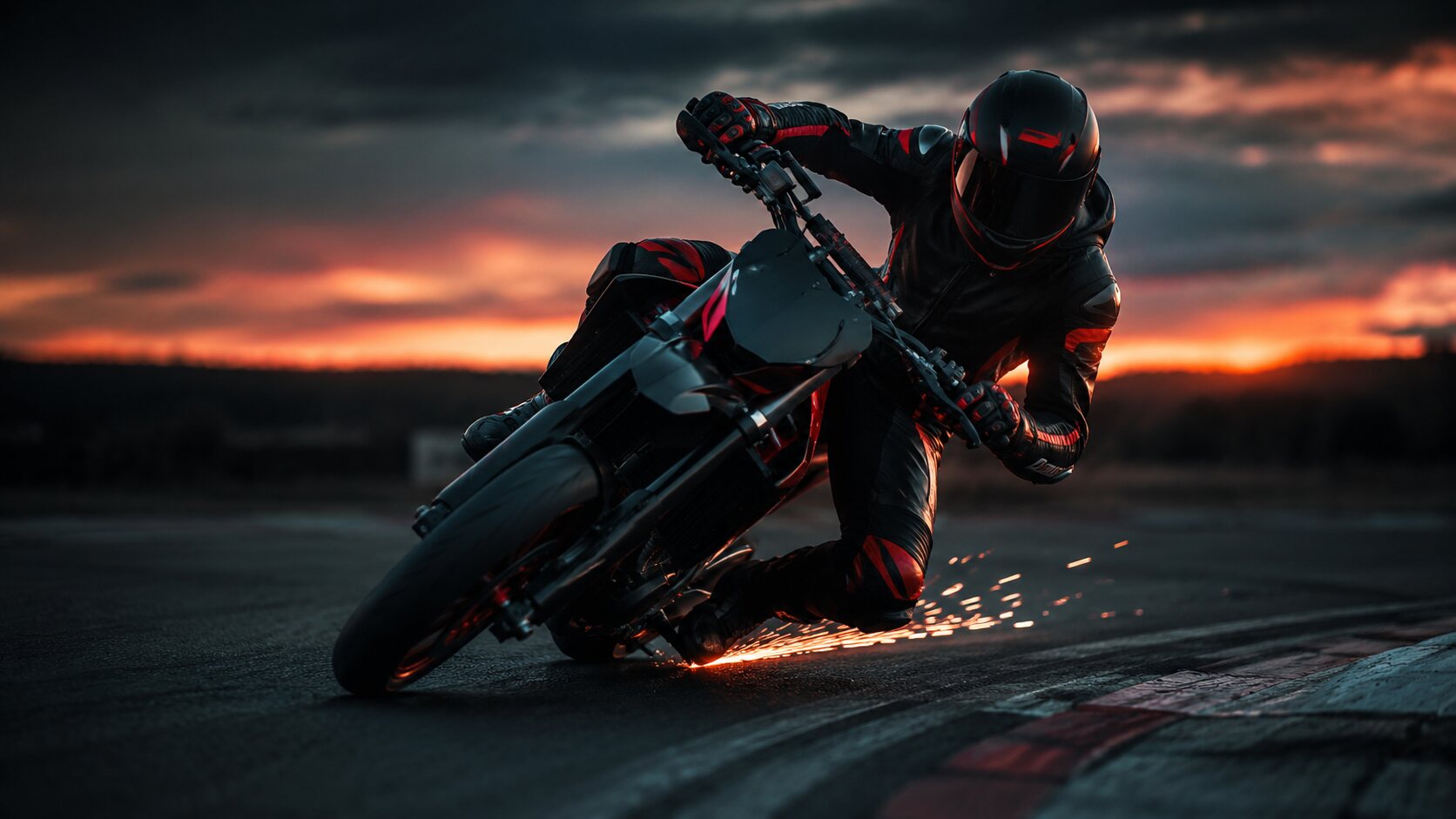 Supermotard en lean angle sur asphalte
